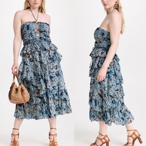 LIKE NEW Ulla Johnson Simona Geometric Ruffled Printed Midi Dress